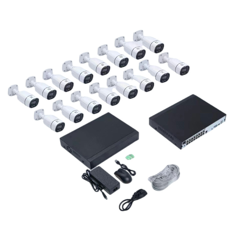 Sınır ötesi 16 kanallı POE güvenlik kamera seti 4/5/8MP HD IP kamera mağaza ev monitörü