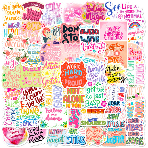 50 Pink Cute Healing Text Sticker Pads for Cross-border Amazon Instagram English Notebooks Waterproof Inspirational Stickers