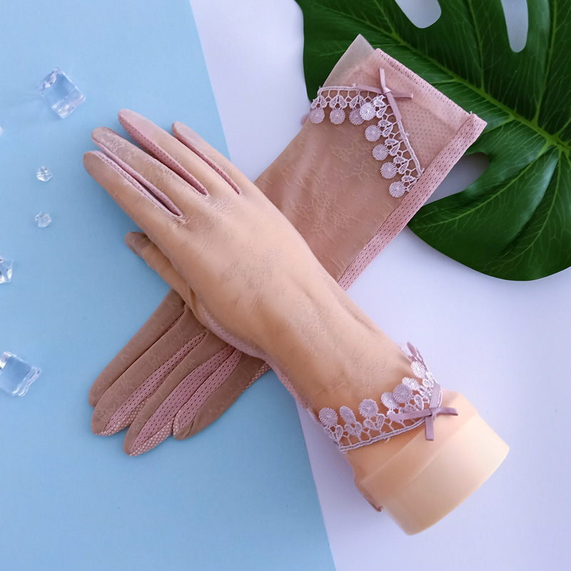 夏季防晒手套女可爱冰蕾丝降温纯色吸汗分指手套批发触屏成人手套