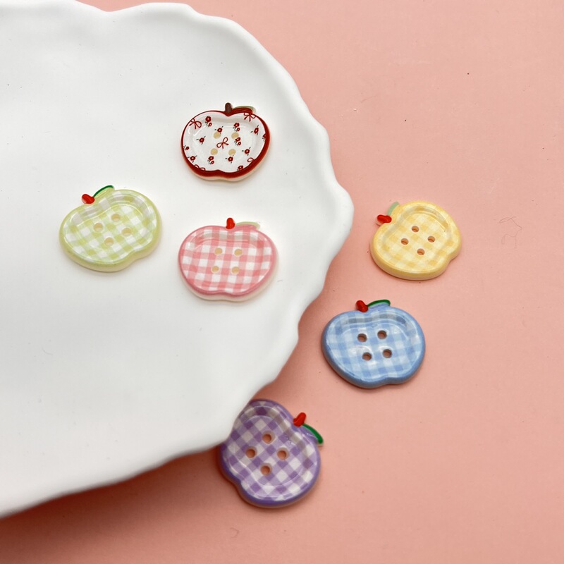 Colorful Printed Apple Shape Four-Eye Buckle Baby Clothes Kidsren's Dress Outwear Hand-Sewn Buckle Mobile Phone Case DIY