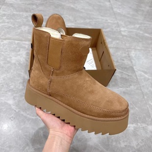 Sangpo Thick Bottom New Chelsea Vintage Snow Boots Women's Heightened Warm Platform Bottom Thickened Washboard Bottom Short Boots