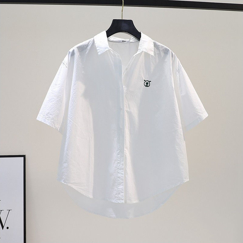 綿夏半袖シャツ女性の新しい甘いカレッジスタイル薄いスタイルルーズ刺繍ショートカジュアルトップ|undefined