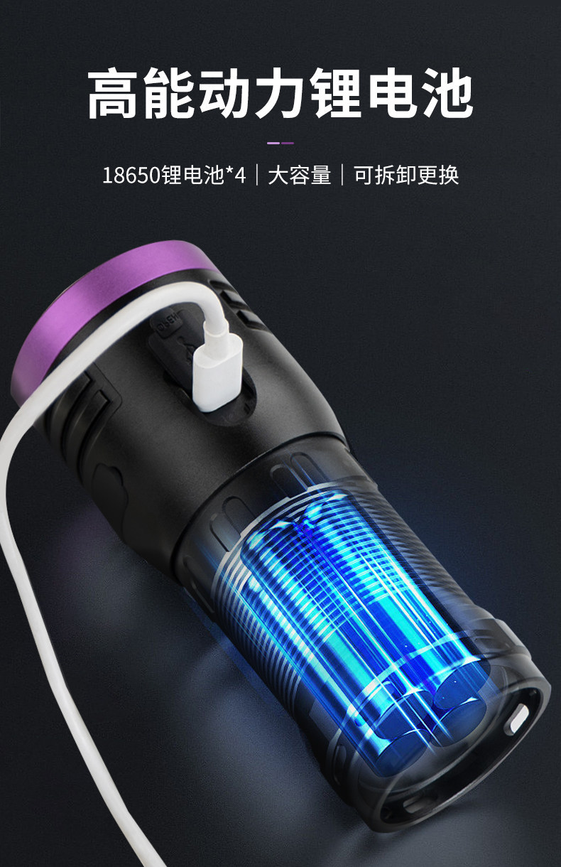 Purple Light 65Nm Power Fluorescent Detection Ultraviolet Flashlight for Currency Verification and Anti-Counterfeiting Identification