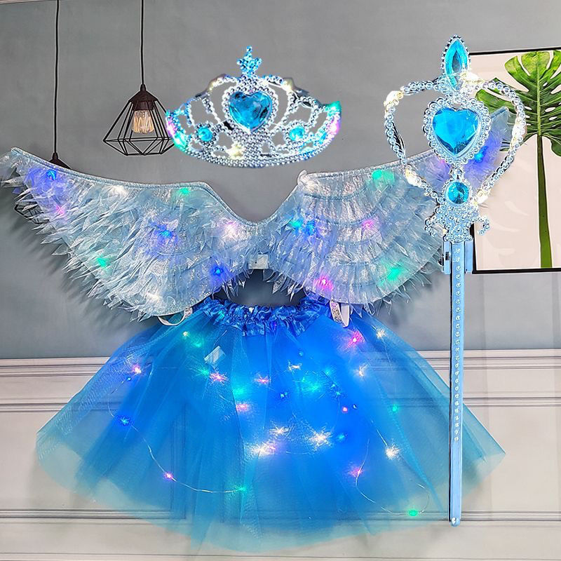 Angel Luminous Back Wings Little Girl Back Decoration Kidsren's Ceiling Fairy Magic Wand Performance Toy Butterfly Wings