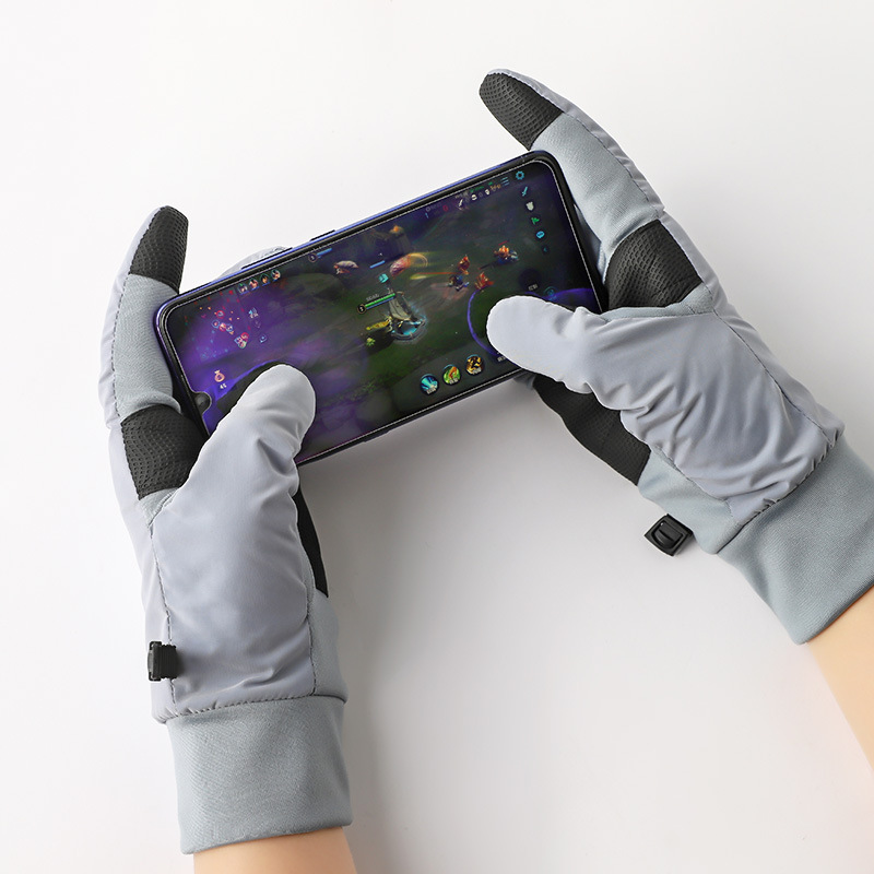 冬款通用羽绒布弯指手套冬季灰色全框架保暖单色现货韩版服饰手套