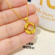 沙金饰品镶钻四芒星圆环项链女仿真黄金小众轻奢高级感锁骨链配饰