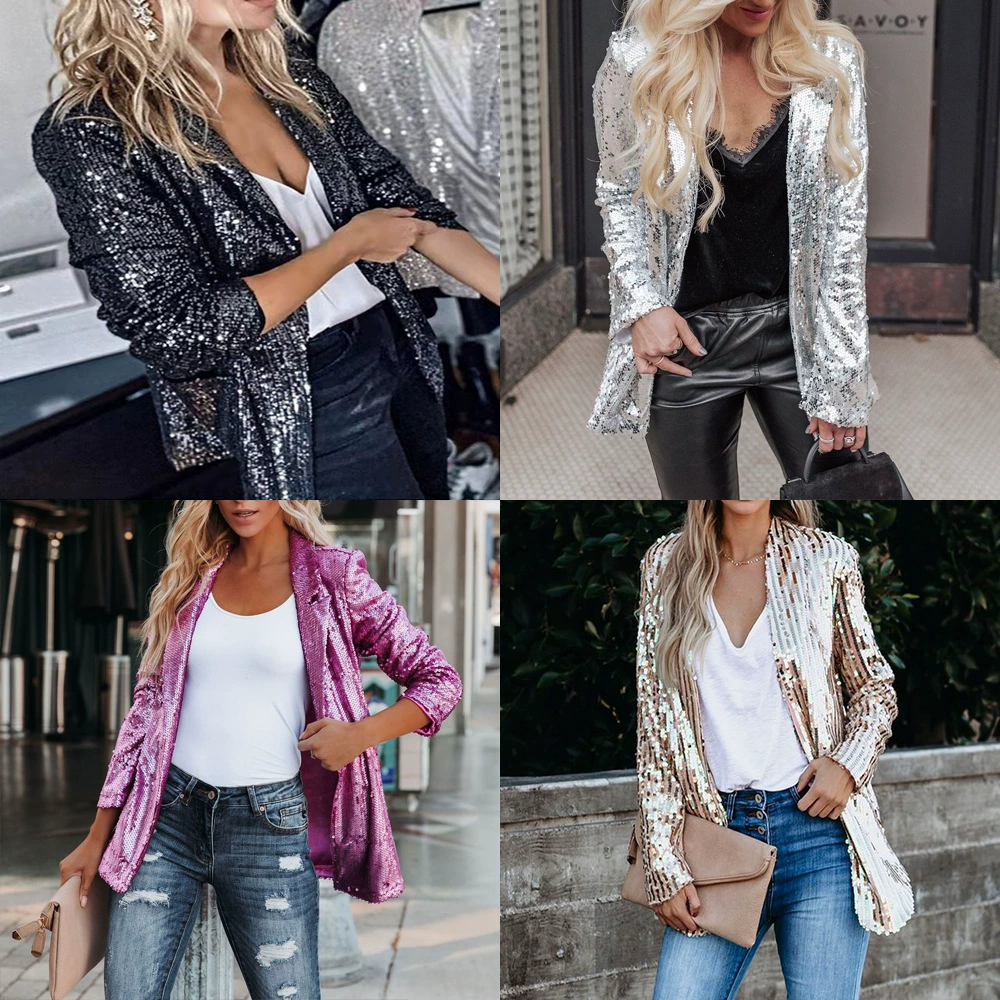 Модные разноцветные ноготочные sequins, длинный рукав, классический костюм-пиджак, 2023 год, европейский стиль, для импорта, новая коллекция