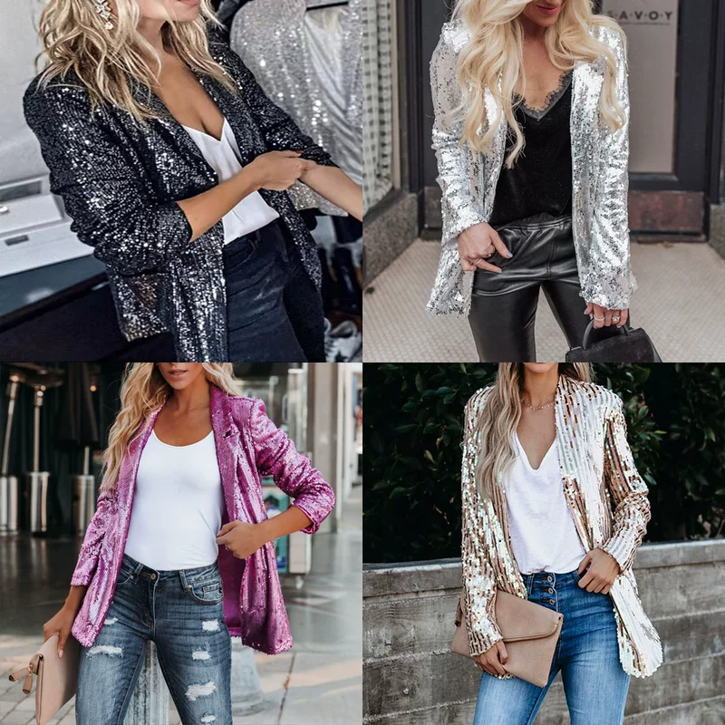 Модные разноцветные ноготочные sequins, длинный рукав, классический костюм-пиджак, 2023 год, европейский стиль, для импорта, новая коллекция