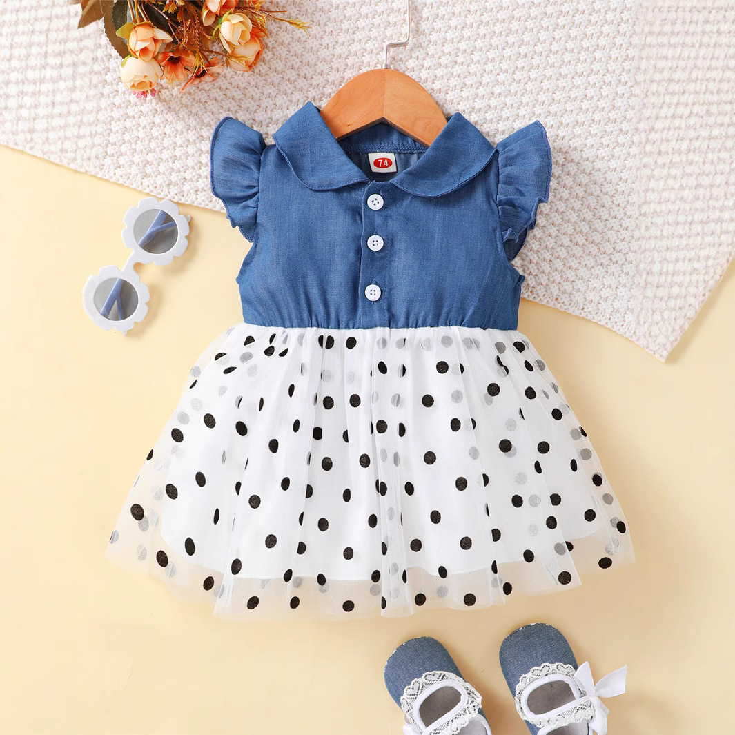 Verano DE LOS NIÑOS 2023 nuevo estilo coreano popular sin mangas costura Polka Dot imprimir vestido princesa