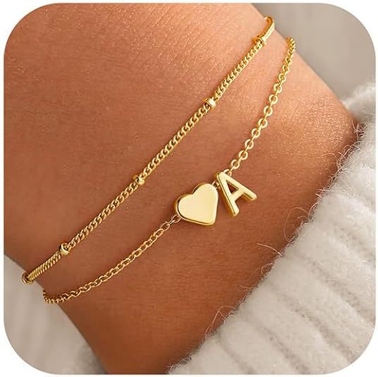 Amazon European and American Gold Initial Letter Heart-Shaped Bracelet, Elegant and Stylish Girl's Bracelet, Summer Jewelry Gift