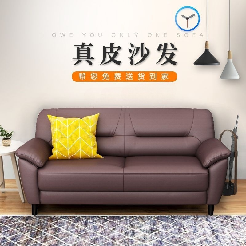 Nordic Leather Sofa for Two, Small Apartment Sofa, Living Room Genuine Leather Sofa Set, Modern and Simple Design, Wholesale from Manufacturer