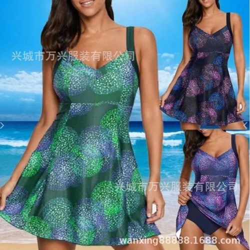 2024 Amazon AliExpress Independent Store Separate Large Size Conservative Long Skirt Tankini Swimsuit High Elasticity