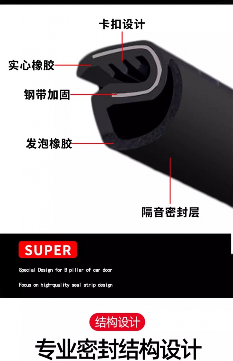 Lynk & Co 01/03/06/07/08/09 Car B-Pillar Seal Strip Door Gap Noise Reduction Sound Insulation Strip Caulking Glue