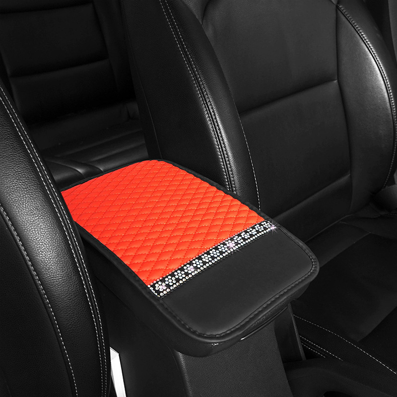 Rhinestone-studded leather anti-slip car armrest box pad protective cover, universal for all seasons, cross-border bestseller, central armrest pad