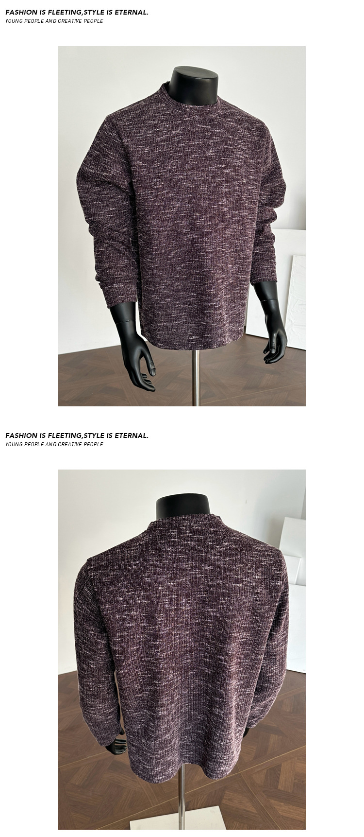 Herren T-shirt Mit Schneeflockengarn Langarm Lockerer Strickpulli_voghion.com