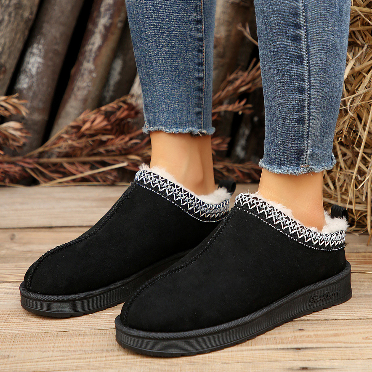 Plus-size cow women's thick sole cotton shoes solid color thick cotton clip fashion simple_voghion.com