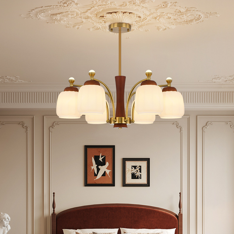 Madera sólida madera de nuez estilo americano medieval sala de estar retro lámpara de estudio dormitorio antiguo viento lámpara candelabro comedor leche