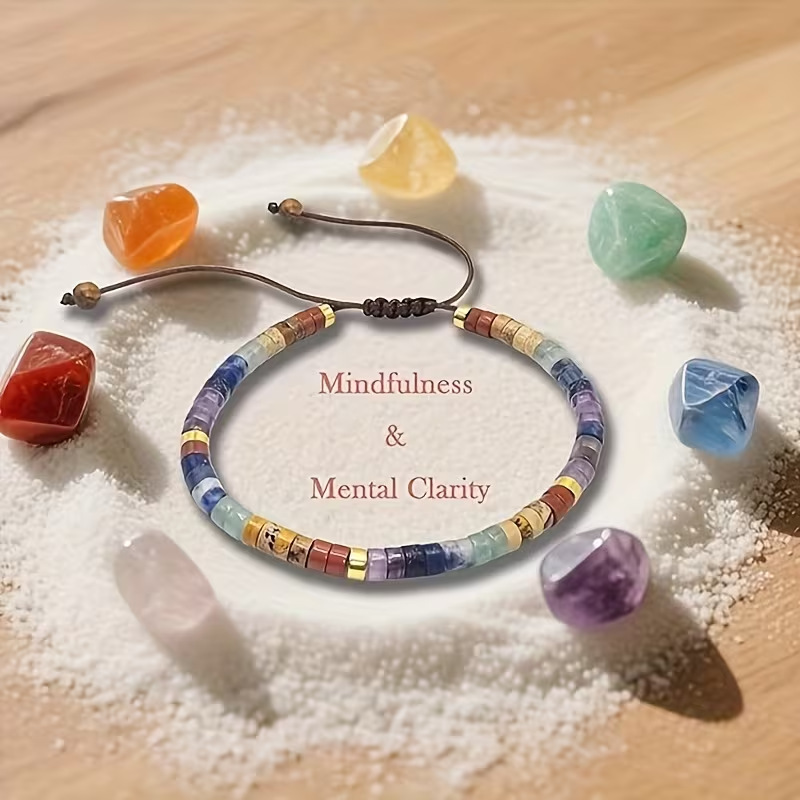 Amazon's New 7-Strand 4*2mm Colorful Wheel-Shaped Flat Bead Braided Adjustable Women's Fashion Yoga Natural Stone Bracelet