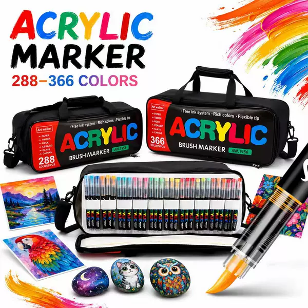 Direct Liquid Soft-Tip Acrylic Pens, 466 Colors, Non-Transparent, Color-Stackable Markers for Students, Children's Art Drawing Set