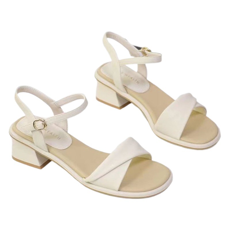 Sandalias de Tacón Grueso con Hebilla para Mujer de Caucho y PU