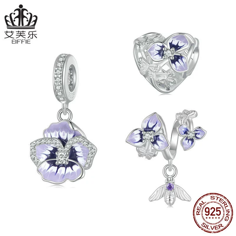 艾芙乐 Purple beads, аксессуар, для импорта, серебро 925 образец, три цвета, цветочный