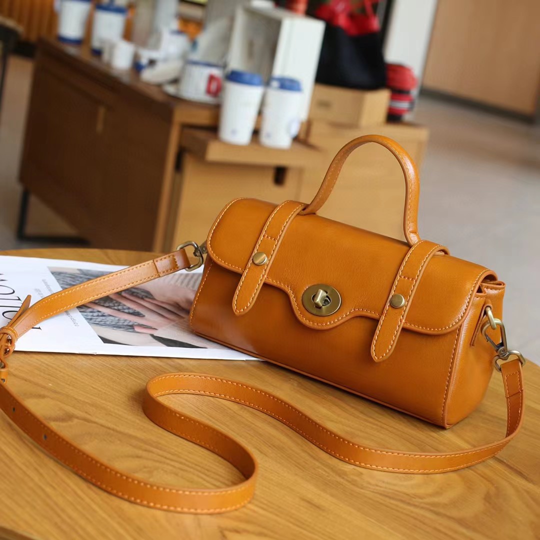 Summer Trendy Genuine Leather Small Bag For Women, Baguette Bag, Versatile Casual Textured Vegetable-Tanned Top Grain Cowhide Crossbody Bag - Thumbnail 2