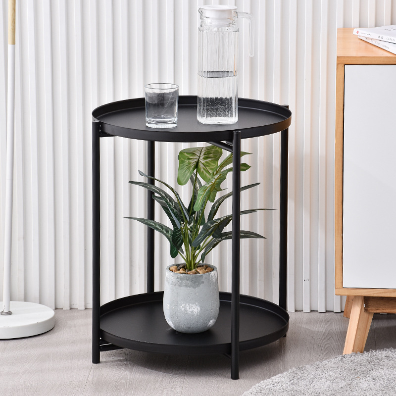 INS nórdico creativo mesa de café mesa de borde de hierro moderno minimalista sala de estar balcón pequeña mesa redonda mesa de bandeja de doble capa