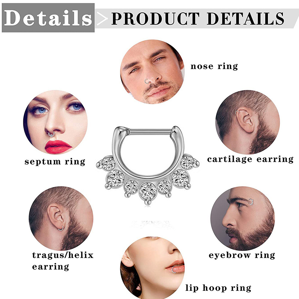New mid-bar Stainless steel nose ring Nose nail Anti-allergy Septum pad Nose ring Septum popular piercing accessories