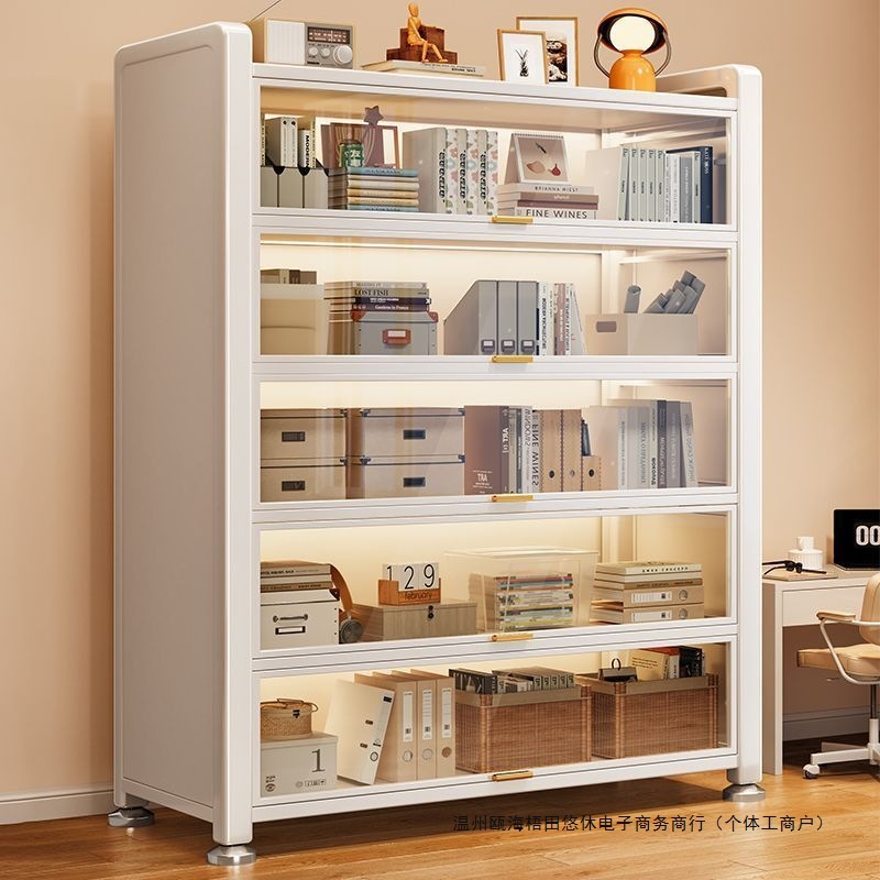 Steel Bookcase Thickened Multi-Layer Storage Cabinet Floor-Standing Transparent Door Pain Cabinet Hand-Made Cabinet Bedroom Living Room Home Storage Cabinet
