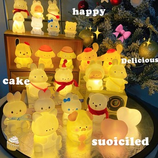 Cartoon cute night light stall collar ornaments children's toy lamp wholesale gift to push birthday luminous gifts