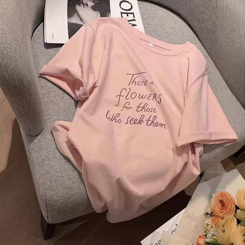 Pink Letter Print Modal Short-Sleeve T-Shirt for Women 2026 New Korean Style Loose Versatile Half-Sleeve Base Top Pink Letter Print Modal Short-Sleeve T-Shirt for Women 2026 New Korean Style Loose Versatile Half-Sleeve Base Top