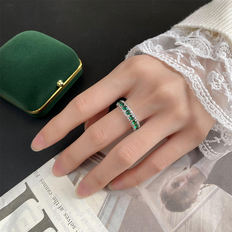 Zhuang Sheng joyería Venta caliente S925 todo el cuerpo plata simulación colorido tesoro fila anillo mujeres retro textura diamante anillo