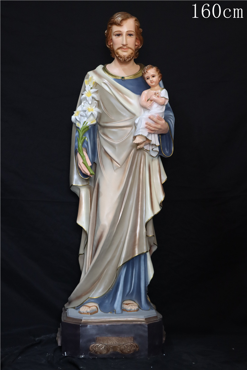 160cm José abraza al niño santo adornos mirando la estatua de fibra de vidrio decoración de la iglesia doméstica