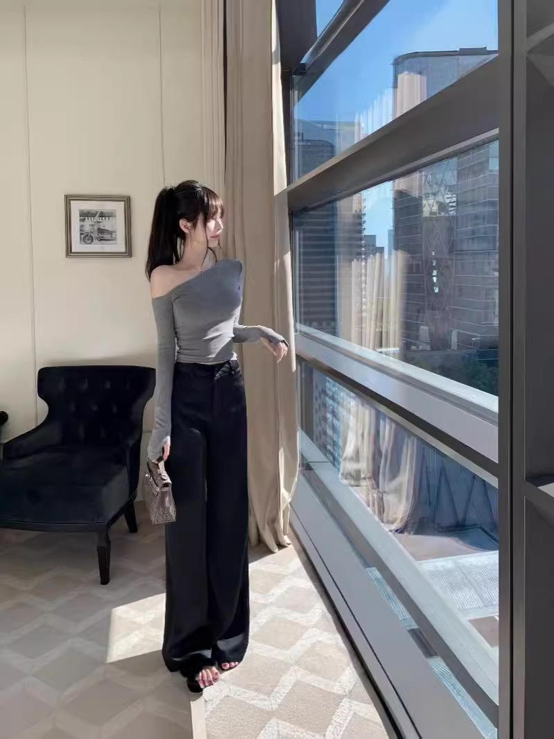 Pantalones de mujer, pantalones de ácido acético sueltos de sensación fresca de verano para mujer, sensación de alta gama 2024, nuevos pantalones anchos de verano, pantalones casuales drapeados