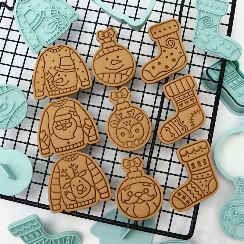 [Juego de 12 piezas] Molde de galletas navideñas Botas navideñas Suéter de campana Molde de prensa de galletas Molde de corte de galletas de fondant
