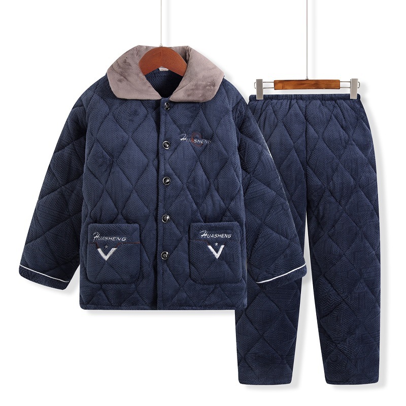 Men's Pajamas Winter Three-Layer Cotton fleece-lined Thickened and Fattening plus size Outer Wear Men's Coral Fleece Home Clothes suit