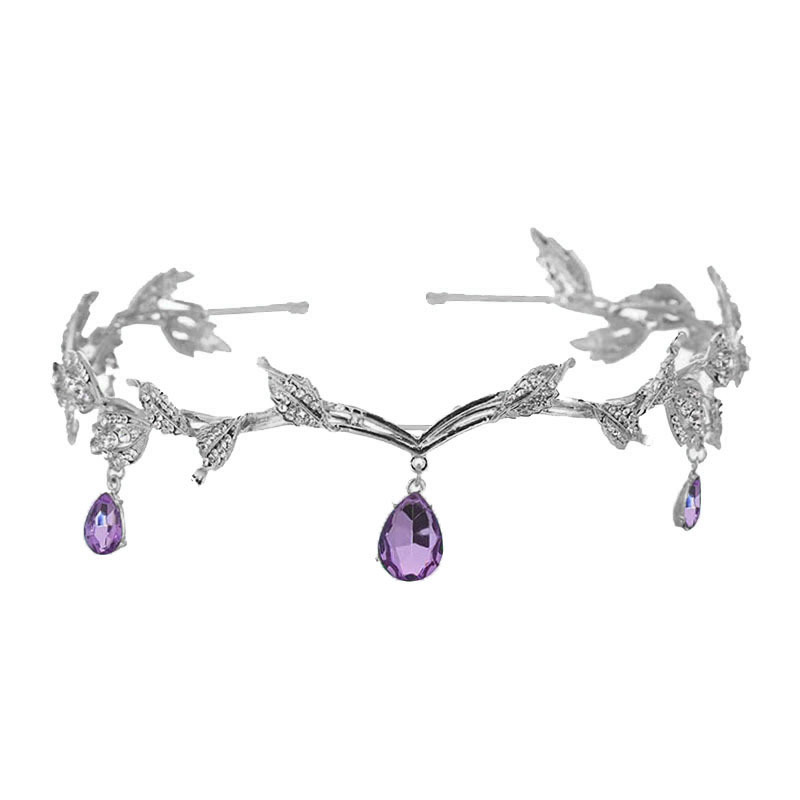 Corona barroca para mujer, dije de ceja nupcial de aleación con forma de gota de agua y hoja, diadema de princesa, accesorios para el cabello retro con diamantes de imitación