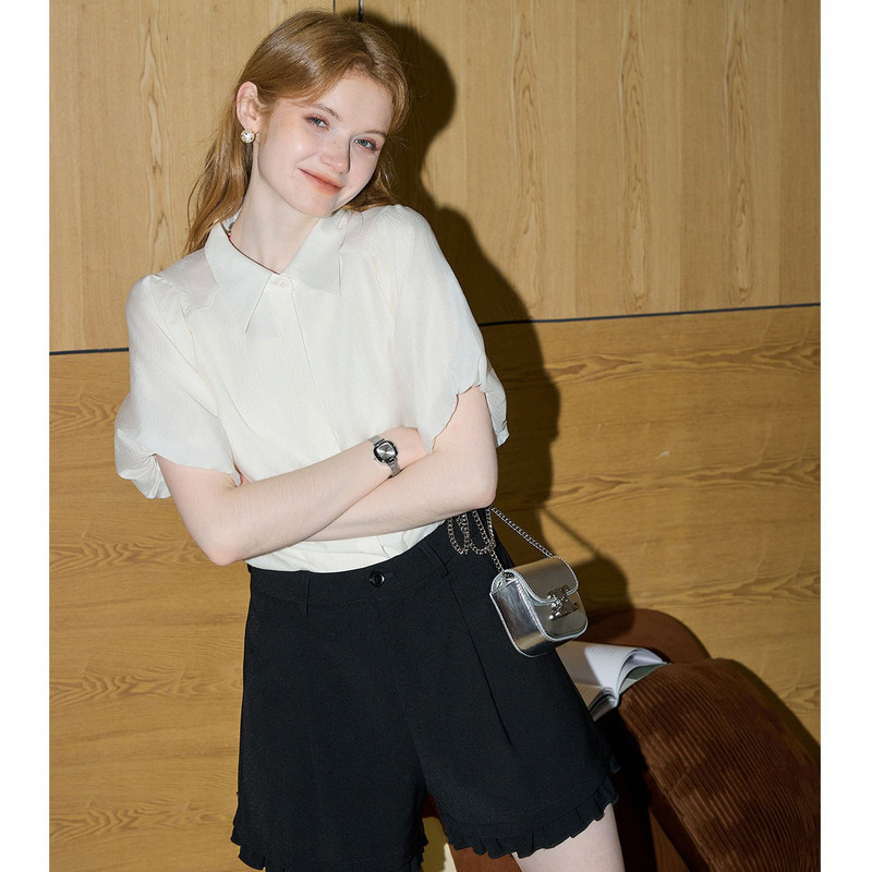 [Mobile Philosophy] Korean ins Style Short-sleeved Shirt Women's 2025 Summer New POLO Shirt