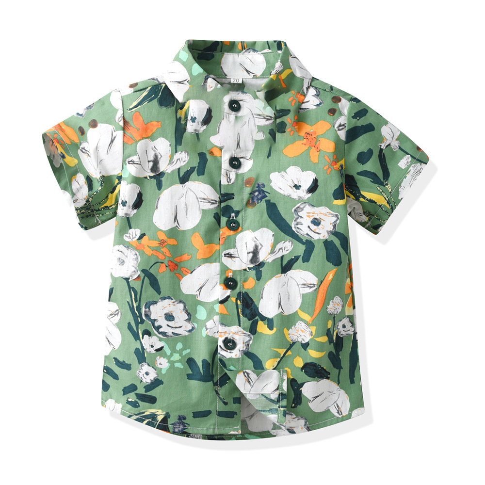 Camisa hawaiana multicolor para niños con cuello girado cárdigan de estilo de moda pelo de playa vacaciones de manga corta chaqueta de flores chaqueta casual