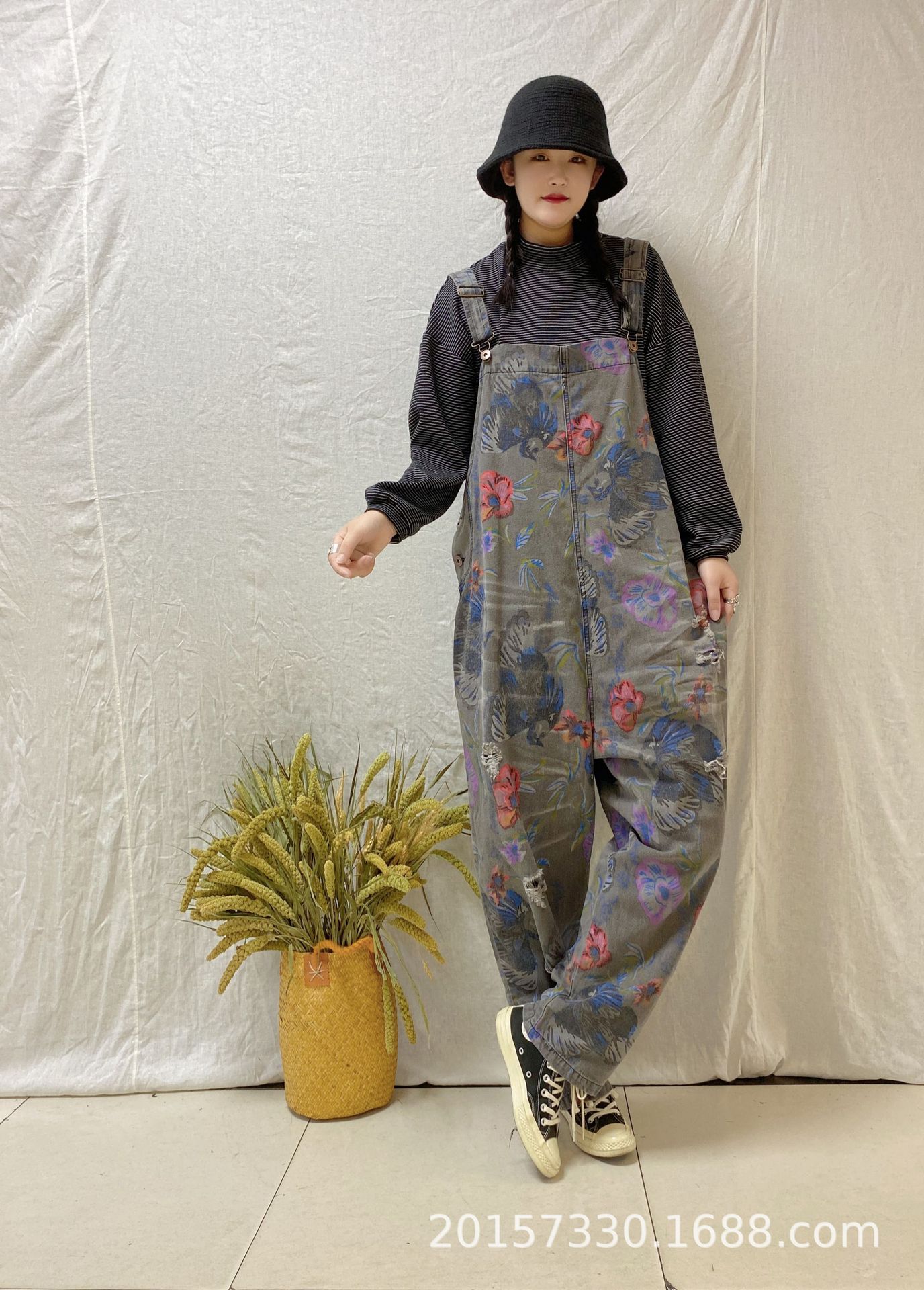 复古做旧抽绳牛仔裤Drawstring High Waist Jean