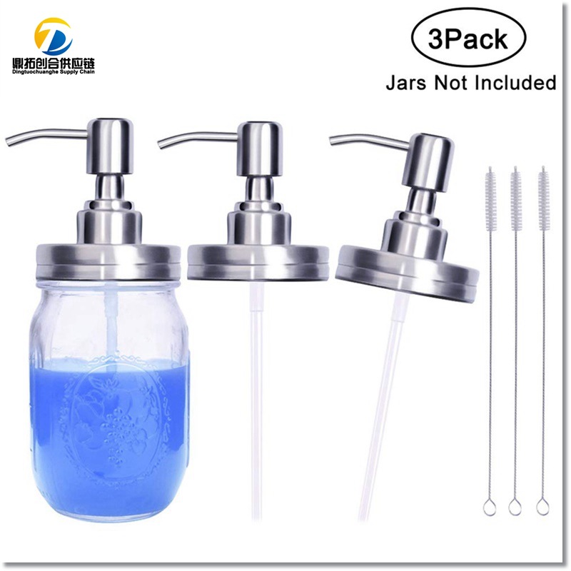Cross-border Silver anti-rust stainless steel Mason jar lid Lotion dispenser soap dispenser lid hand sanitizer pump head