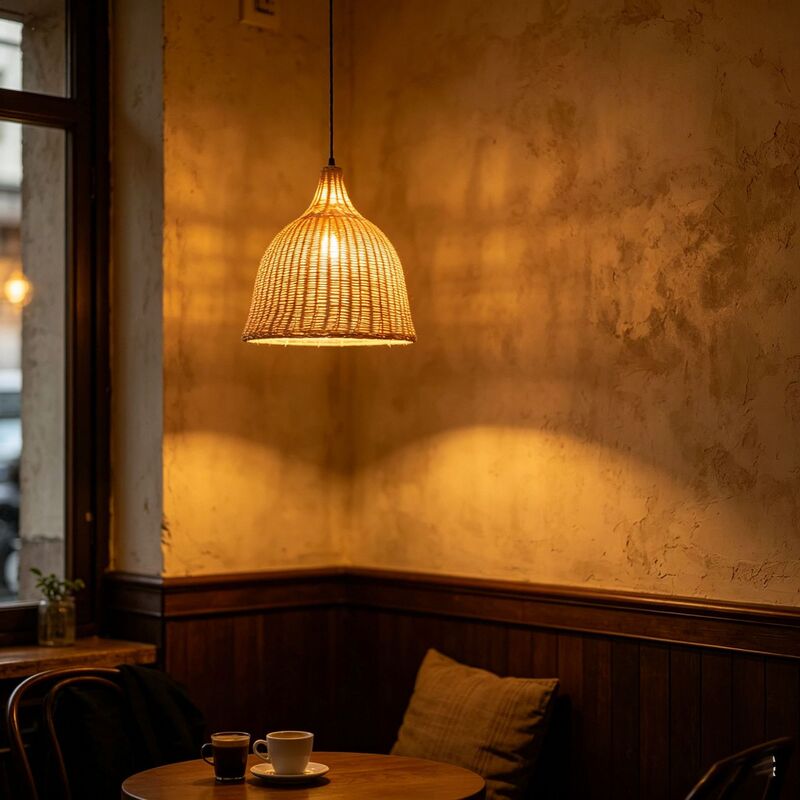 Cross-Border Exclusive Supply of Bohemian Style Rattan Hollow-Out Bell-Shaped Lampshades for Cafes, Bars, and Bar Counters