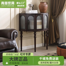 半圆玄关桌入户中古风法式玄关柜复古实木美式轻奢储物玻璃门厅柜