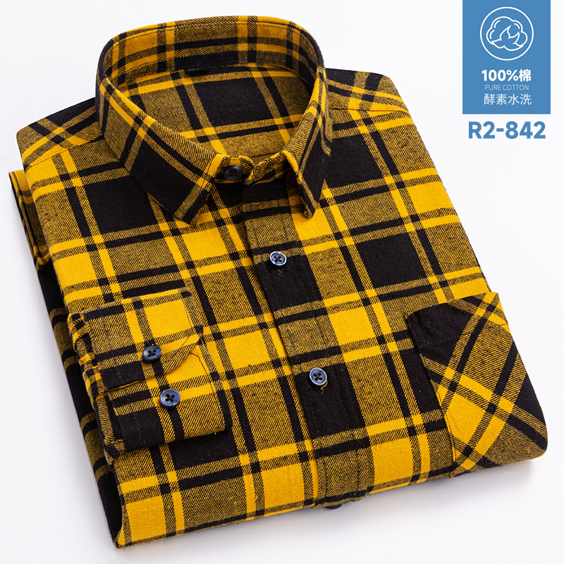 2024 nuevo Algodón puro cepillado camisa de manga larga a cuadros de los hombres de estilo coreano transpirable camisa de moda casual en stock ropa de hombre