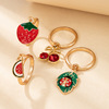 Cartoon accessory, fruit strawberry, set, ring, European style, 4 pieces