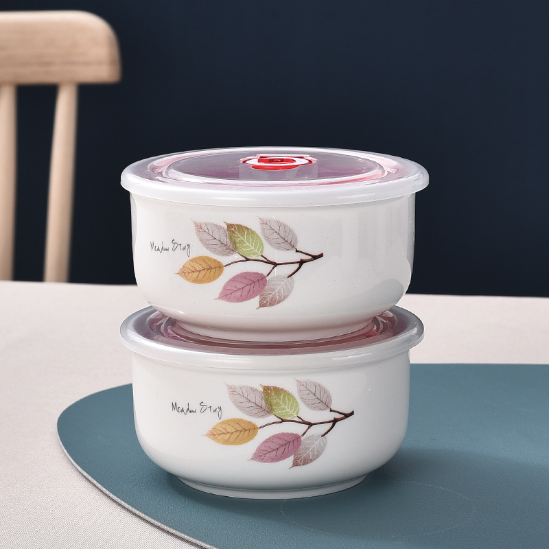 [Múltiples opcionales] cuenco de cerámica fresco cuenco de fideos de burbujas caja de almacenamiento de refrigerador microondas con cubierta sellada caja de almuerzo