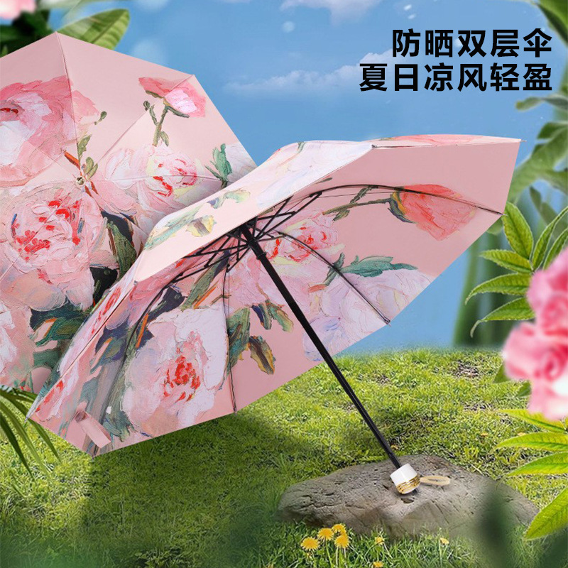 Yubao 傘、晴雨兼用、女性用日焼け止め日傘、二層ビニール抗 UV 日傘、小型でポータブルな傘|undefined