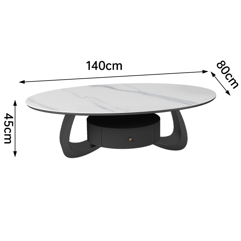 Salón de estar de estilo doméstico mesa de té de tabla de roca de lujo ligera moderna combinación de tamaño oval simple diseñador con tabla de borde