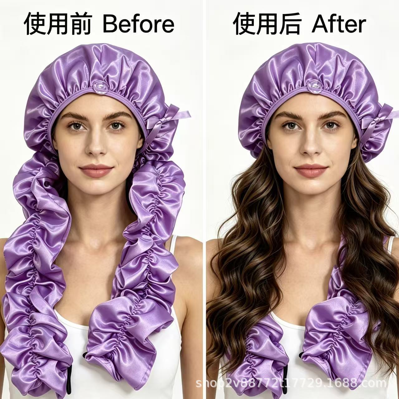 Cross-border nueva gorra de dormir de satén rizado sin calefacción, diseño antideslizante para trenzado y estilo de cabello largo image 3