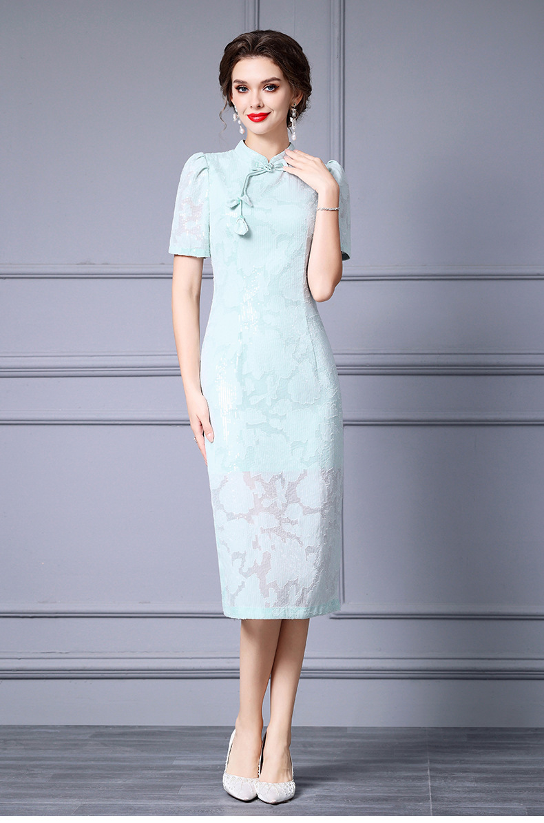 Abito cheongsam slim con perline stile cinese per donna_voghion.com